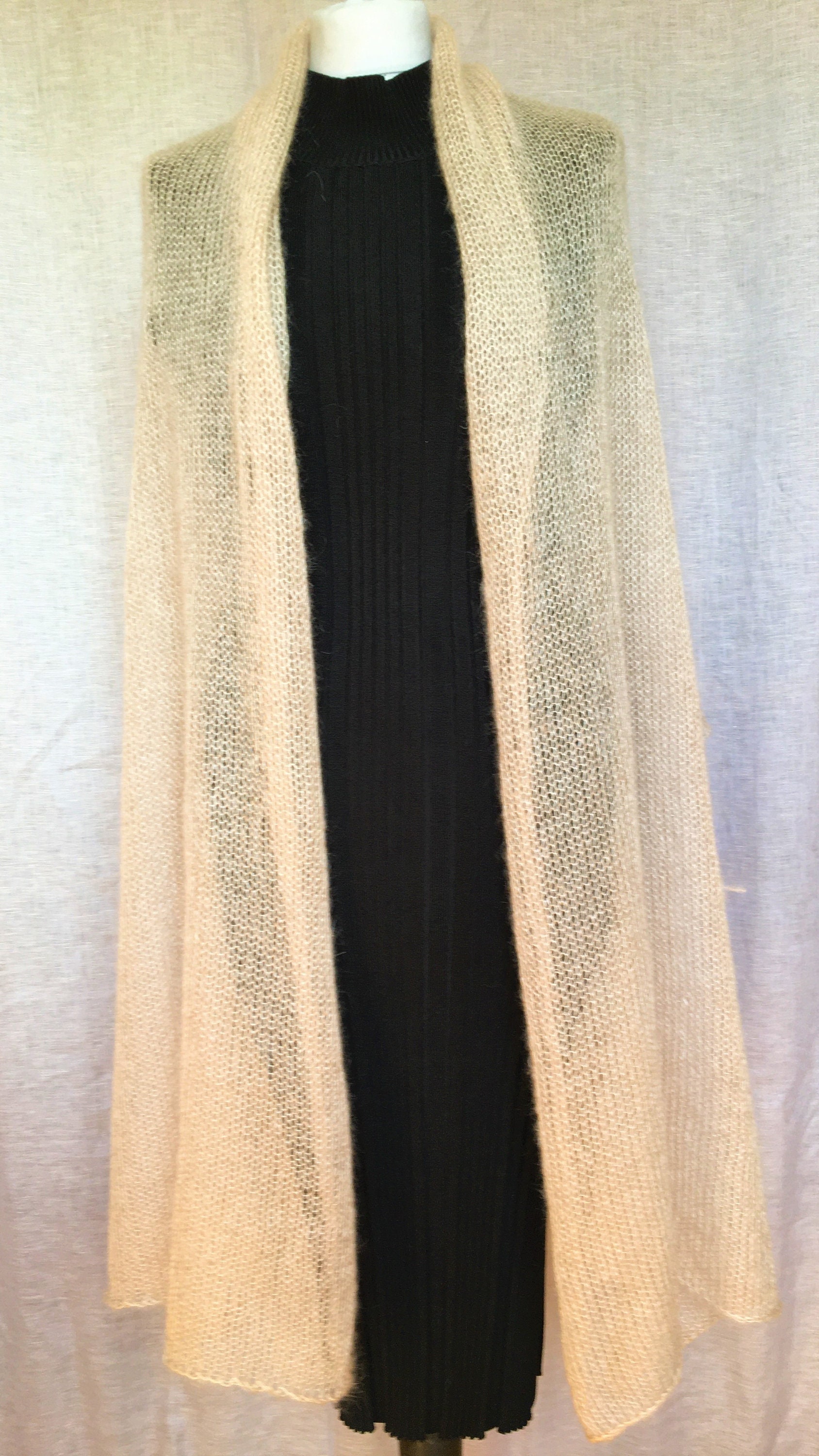 Oversized Scarf Beige, Light Brown and Off-White Wool and Mohair Blend