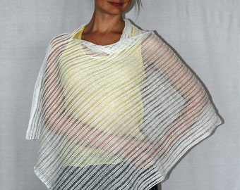 New Summer Ponchos- boho chic vêtements -Lin blanc tricoté-cape blanc lait - Linen Womens Boho- poncho tricoté en lin wrap