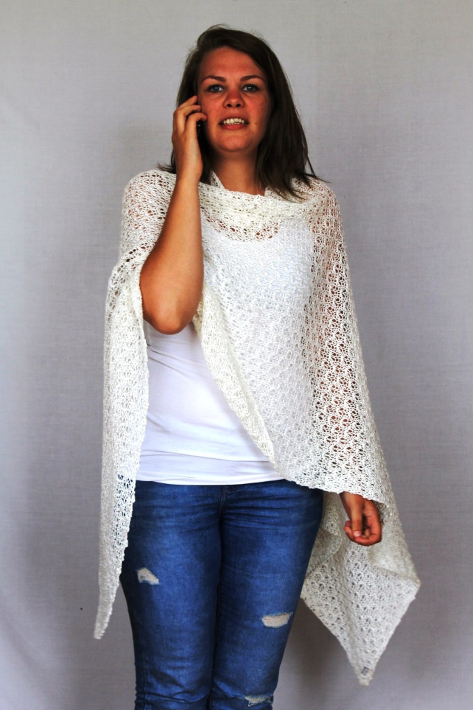 Summer Ponchos Women Pure Linen Poncho Linen White Knitted Etsy