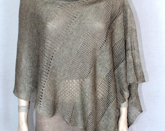 Pure Linen Pancho Cape gray wrap poncho linen sweater pancho linen cape gray Scarf Knit Shawl Modern Clothing Accessories