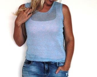 New summer linen top- women linen Linen light blue blouse for woman,knitted linen top,linen tops,linen clothing,eco friendly, summer clothes