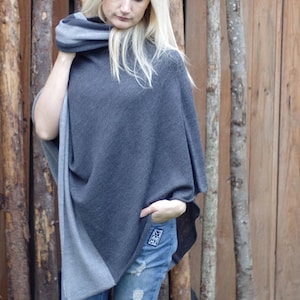 Women Poncho gray Chunky poncho dark gray turtleneck poncho Wool Cape women's Coat Bordeaux Feminine gray exclusive hippie style