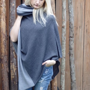 Women Poncho gray Chunky poncho dark gray turtleneck poncho Wool Cape women's Coat Bordeaux Feminine gray exclusive hippie style image 1