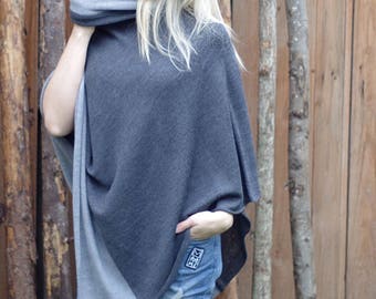 Women Poncho gray Chunky poncho dark gray turtleneck poncho Wool Cape women's Coat Bordeaux Feminine gray exclusive hippie style