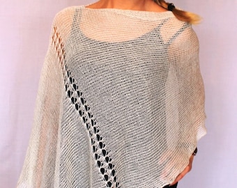 Poncho estivo da donna poncho in maglia di lino bianco latte Cape Top impacchi da sposa lino estivo donna Boho abbigliamento regali di compleanno per lei