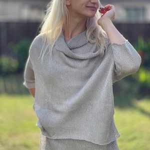 Haut en lin à manches - Chemisier en lin pour femme avec manches, haut en lin tricoté, vêtements en lin, respectueux de l&#39;environnement, vêtements d&#39;été avec manches