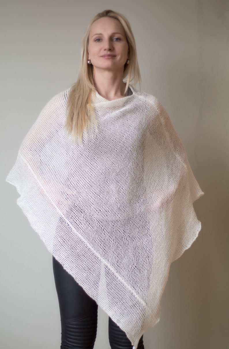 Summer Ponchos Women Pure Linen Poncho Linen White Knitted Scarf White