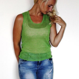 New summer linen top green women linen Linen blouse for woman,knitted linen top,linen tops,linen clothing,eco friendly, summer clothes image 3