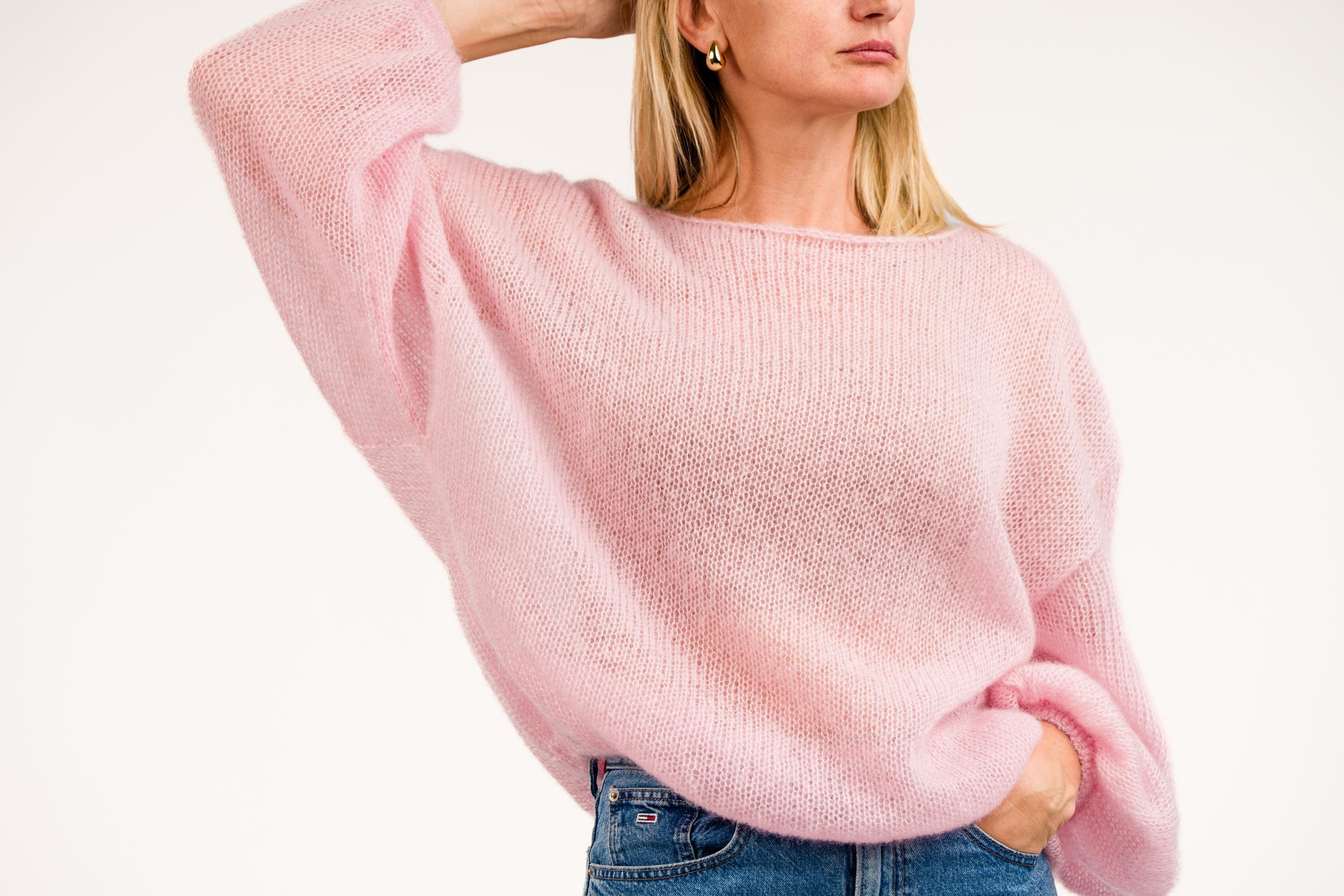 Pink Mohair Knit Sweater Oversize Warm Sweater Soft Knitted