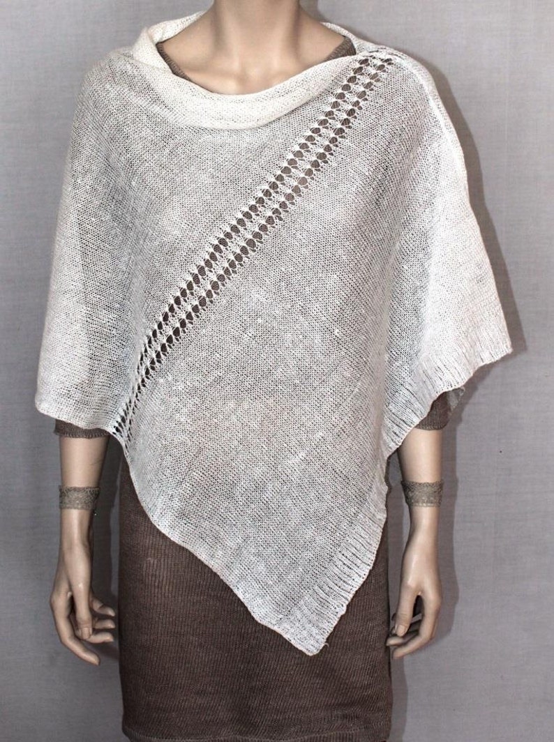 Summer Ponchos Women Pure Linen Poncho Linen White Knitted | Etsy