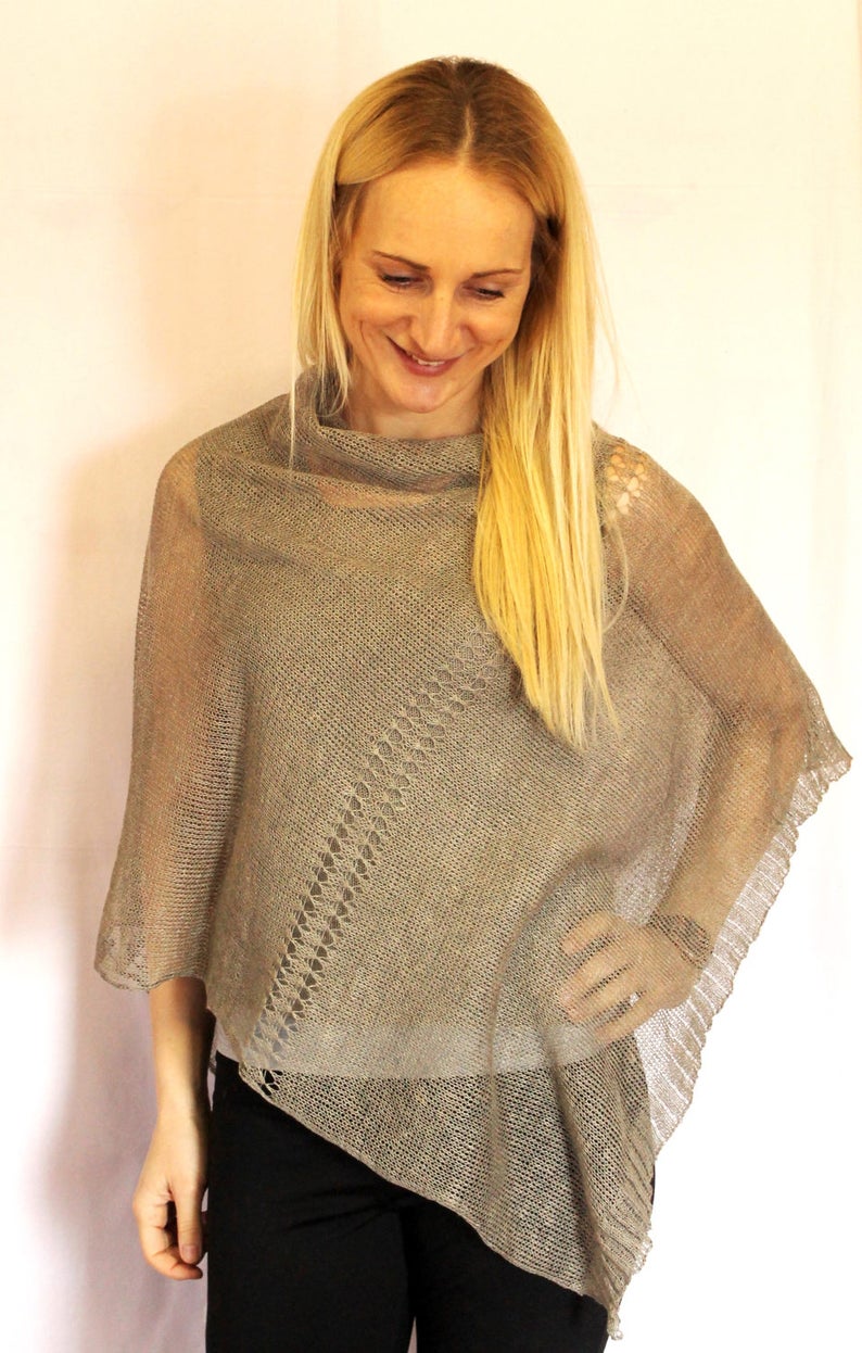 Summer Ponchos Women Pure Linen Poncho Linen Grey Knitted - Etsy UK