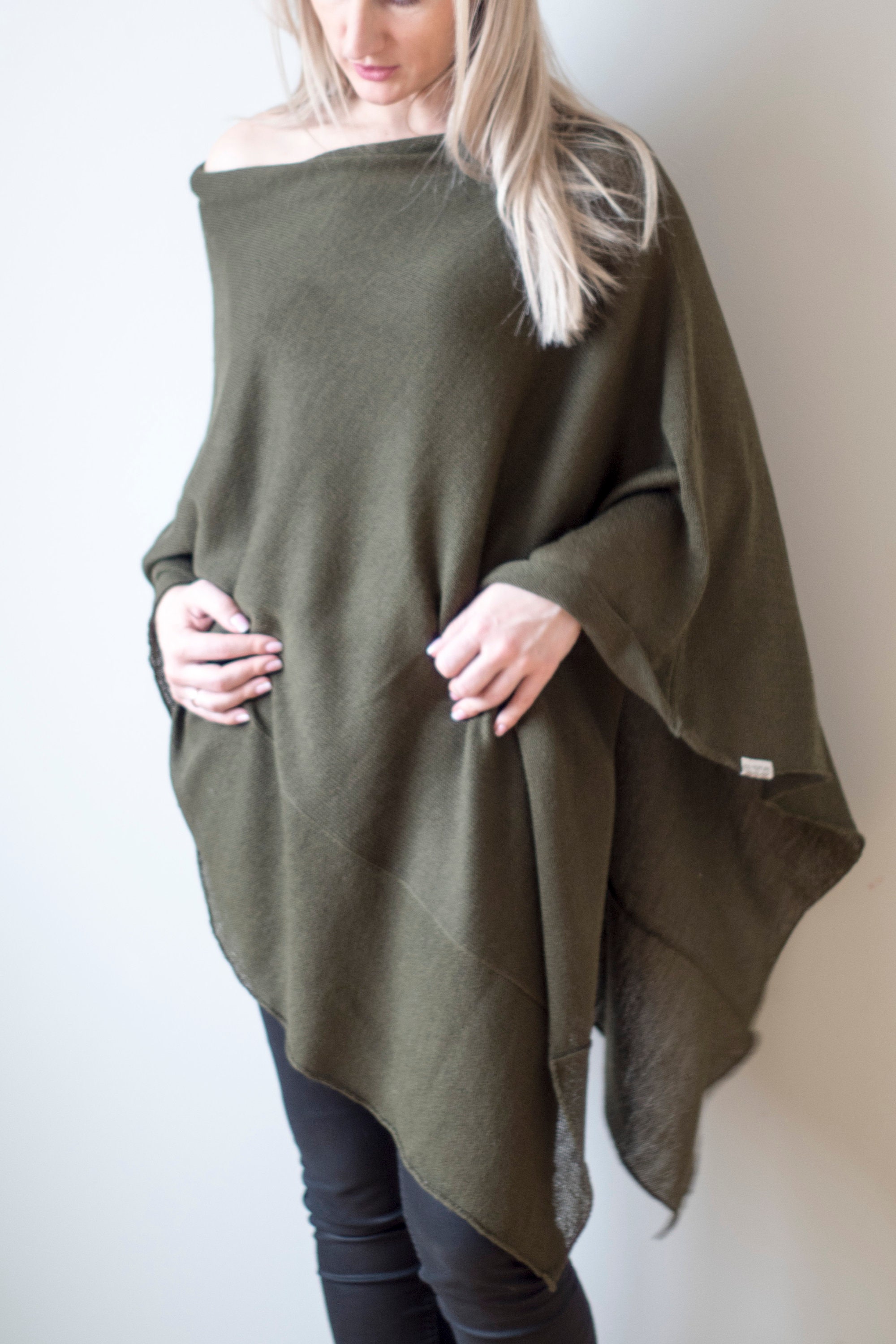 Olive green poncho best sale sweater