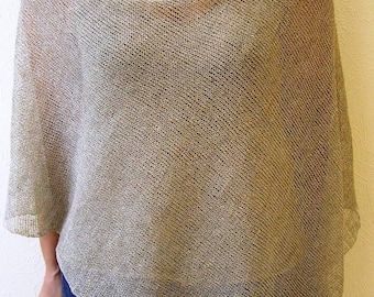 Pure Linen Poncho Cape gray wrap poncho linen sweater pancho linen cape gray Scarf Knit Shawl Modern Clothing Accessories