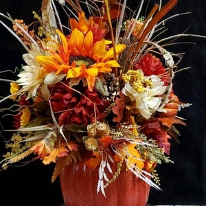 Thanksgiving Table Arrangement, Pumpkin centerpiece, Fall floral arrangement, Pumpkin decor, Fall decor, Autumn centerpiece, Give thanks image 7