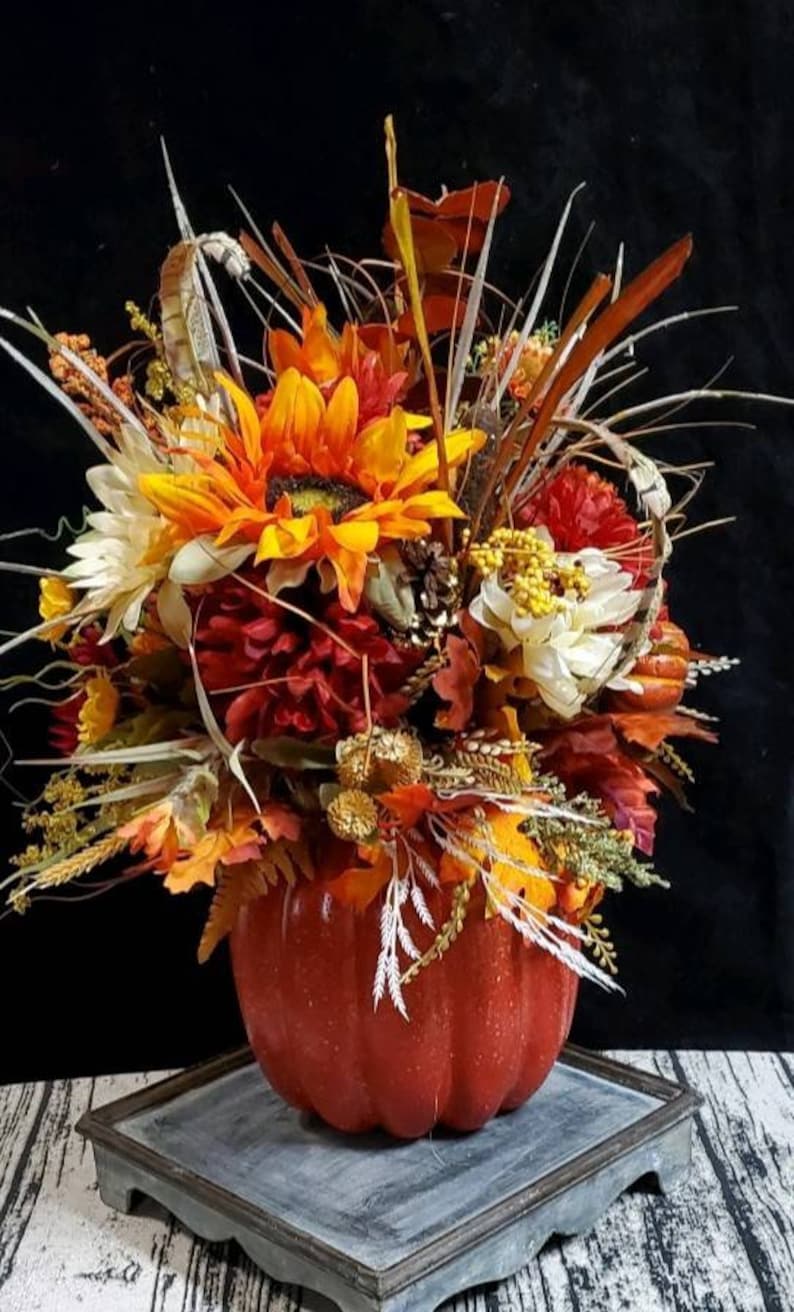 Thanksgiving Table Arrangement, Pumpkin centerpiece, Fall floral arrangement, Pumpkin decor, Fall decor, Autumn centerpiece, Give thanks image 7