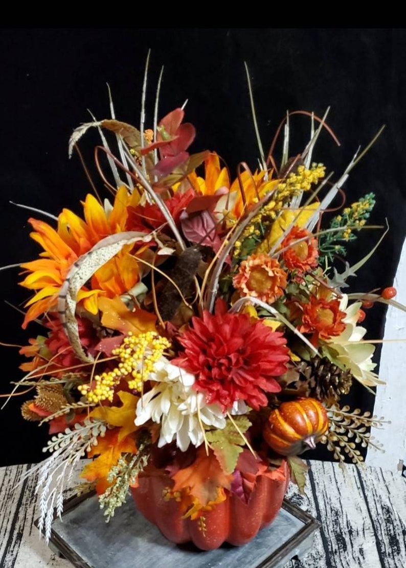 Thanksgiving Table Arrangement, Pumpkin centerpiece, Fall floral arrangement, Pumpkin decor, Fall decor, Autumn centerpiece, Give thanks image 8