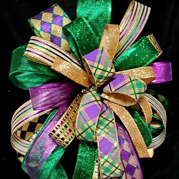 MARDI GRAS bow, Mardi Gras tree topper, Mardi Gras decor, Mardi Gras mailbox bow, Lantern swag bow