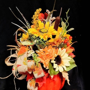 Thanksgiving Table Arrangement, Pumpkin centerpiece, Fall floral arrangement, Pumpkin decor, Fall decor, Autumn centerpiece, Give thanks image 2