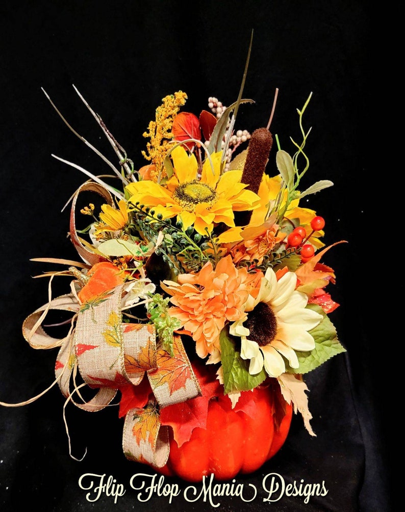 Thanksgiving Table Arrangement, Pumpkin centerpiece, Fall floral arrangement, Pumpkin decor, Fall decor, Autumn centerpiece, Give thanks image 2