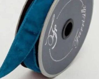 1" 10 yards Farrisilk, teal, wired velvet ribbon, Craft Supplies, Wired Ribbon, One inch designer velvet ribbon