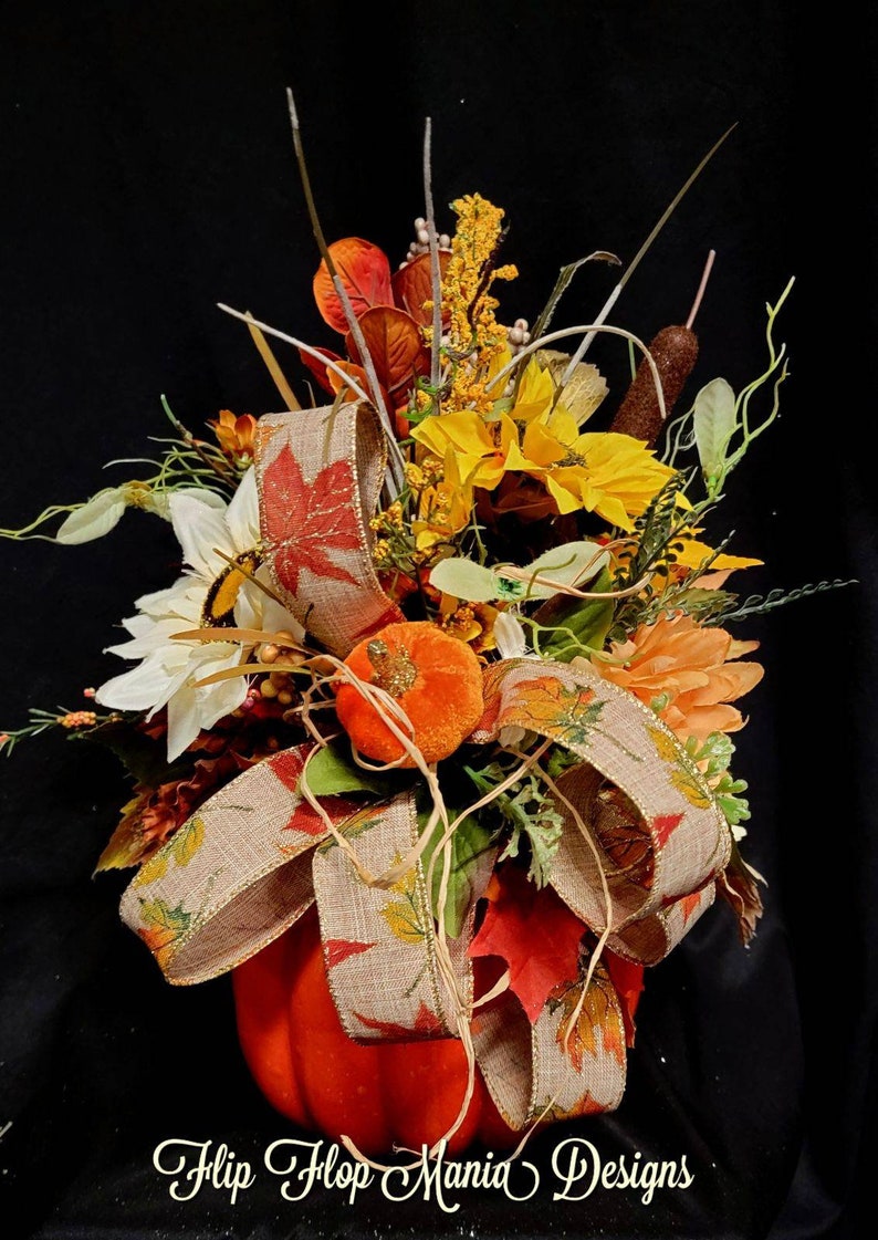 Thanksgiving Table Arrangement, Pumpkin centerpiece, Fall floral arrangement, Pumpkin decor, Fall decor, Autumn centerpiece, Give thanks image 6