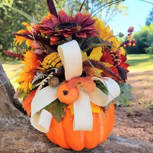Thanksgiving Table Arrangement, Pumpkin centerpiece, Fall floral arrangement, Pumpkin decor, Fall decor, Autumn centerpiece, Give thanks image 4
