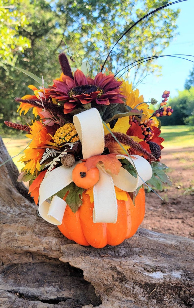 Thanksgiving Table Arrangement, Pumpkin centerpiece, Fall floral arrangement, Pumpkin decor, Fall decor, Autumn centerpiece, Give thanks image 4