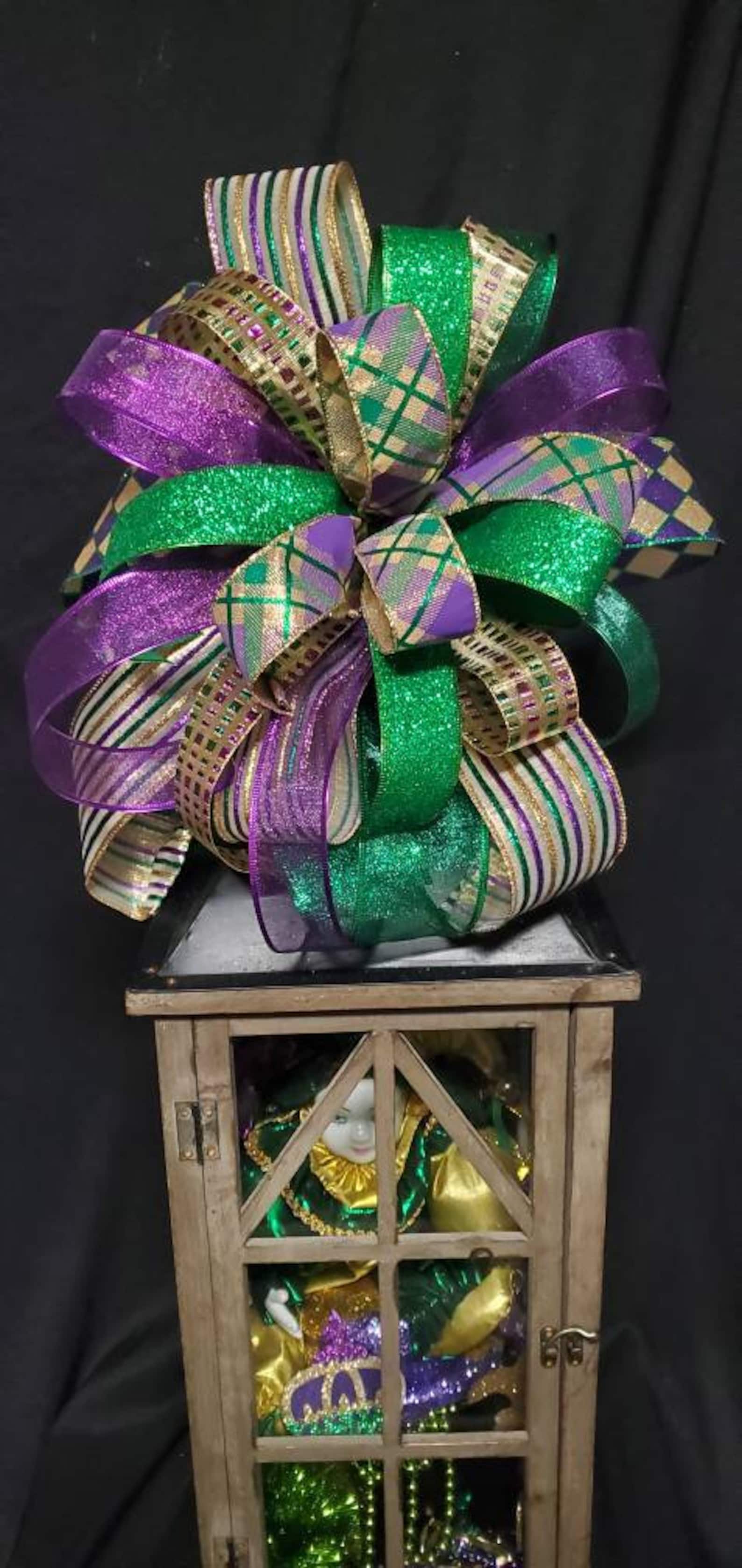 MARDI GRAS Bow, Mardi Gras Tree Topper, Mardi Gras Decor, Mardi Gras