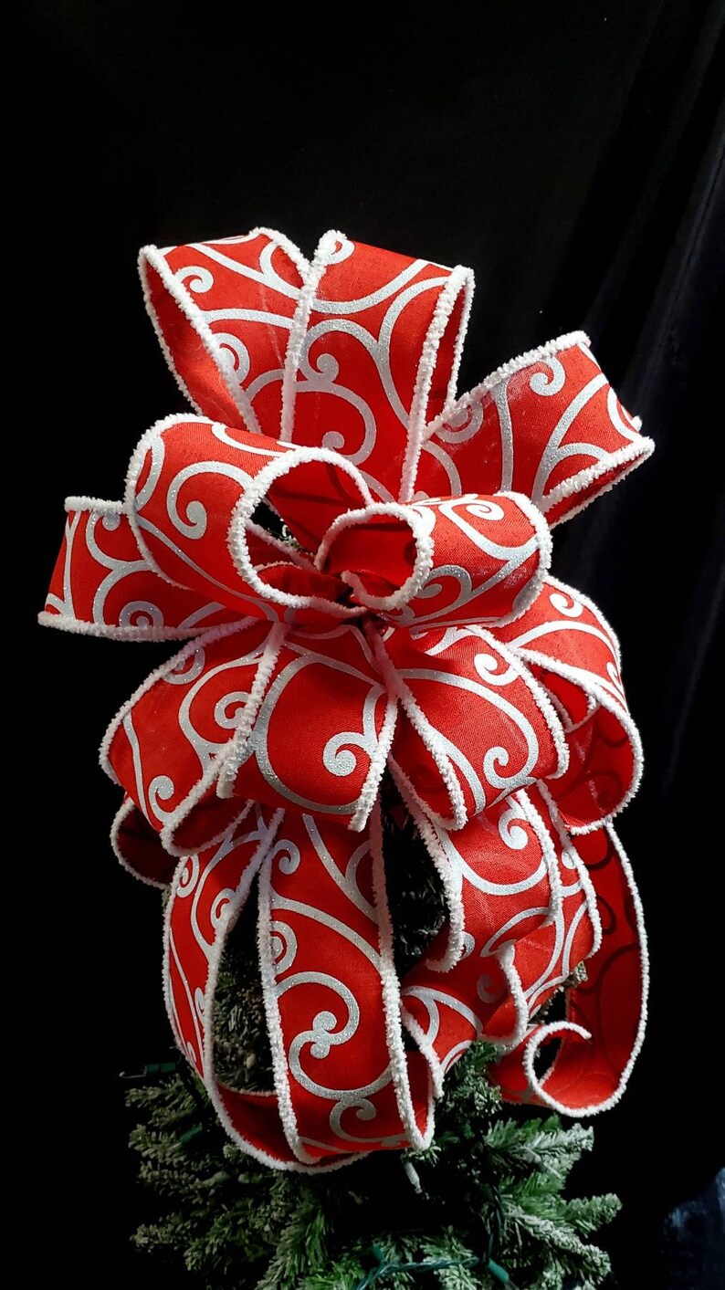 Red and White Tree Topper Bow Lantern Bow Wreath Bow Mantle Etsy