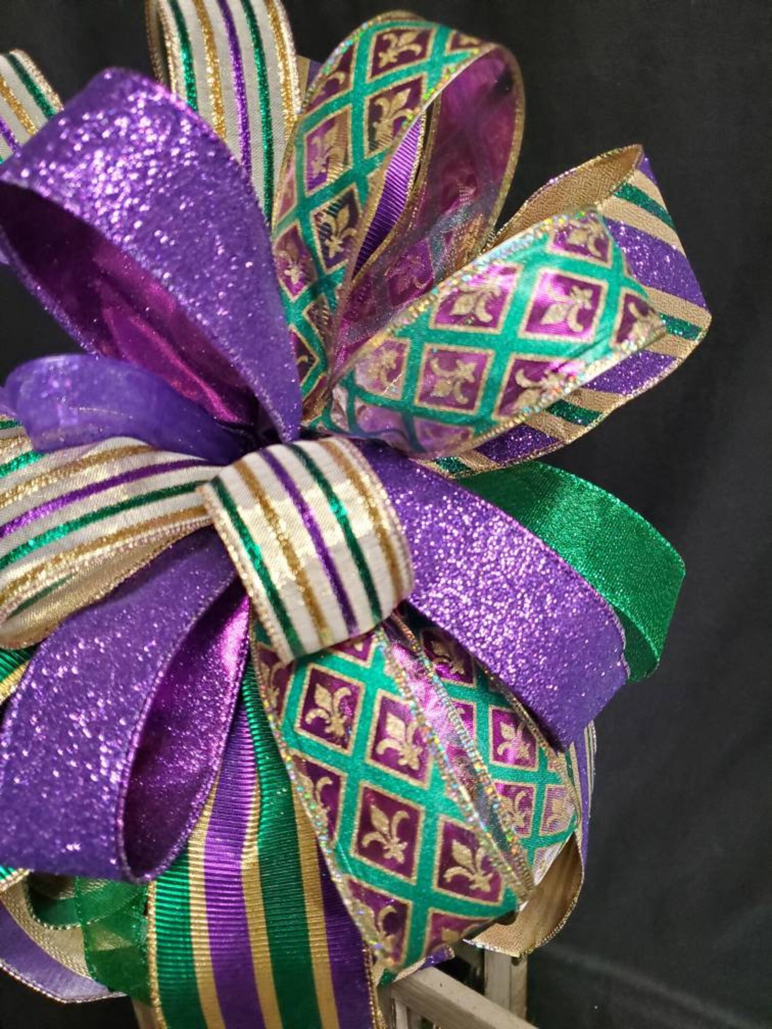 MARDI GRAS Bow Mardi Gras Tree Topper Mardi Gras Decor Etsy