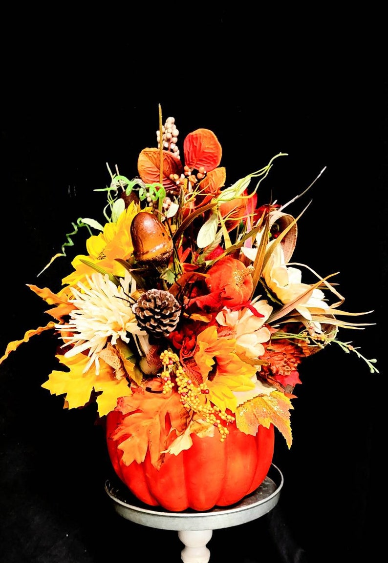 Thanksgiving Table Arrangement, Pumpkin centerpiece, Fall floral arrangement, Pumpkin decor, Fall decor, Autumn centerpiece, Give thanks image 5