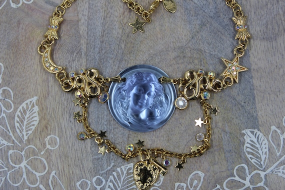 Vintage Kirks Folly necklace Frosted glass angel … - image 1