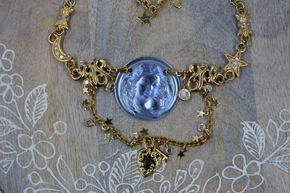 Vintage Kirks Folly necklace Frosted glass angel … - image 2