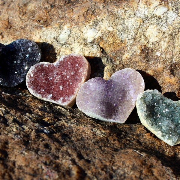 Amethyst Crystal Druzy Heart Geode ~ Black Green Lavender and Wine Colors  ~ Beautiful ~ Sparkly