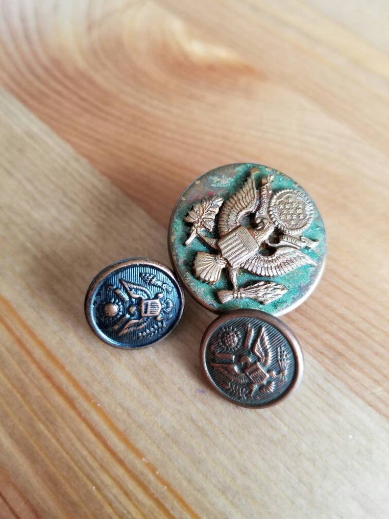 Vintage US military eagle brass buttons. Lot of 3. Feb11 Etsy