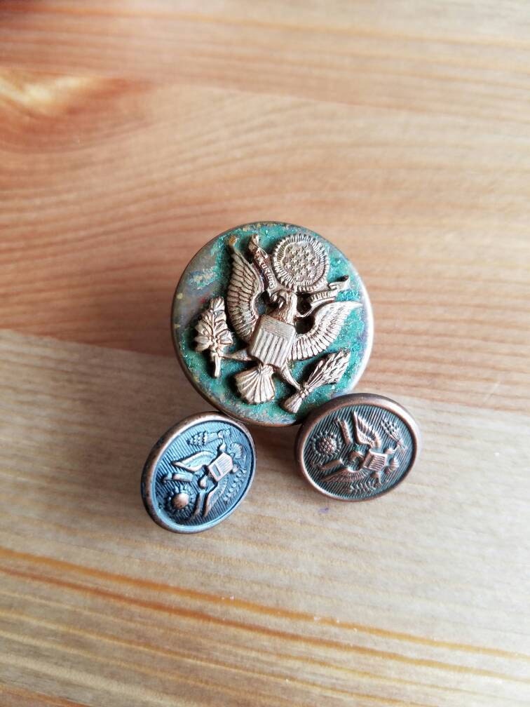 Vintage US military eagle brass buttons. Lot of 3. Feb11 Etsy