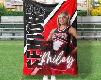 Senior Stripe Cheer Blanket, Custom Cheer Blanket, Personalizes Cheer Gift, Custom Sports Blanket (CHEER1017)