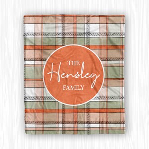 Custom Family Name Fall Blanket, Custom Fall Plaid Blanket, Personalized Blanket (MINKY1275)