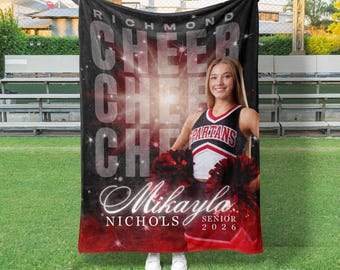 Senior Cheer Blanket, Custom Cheer Blanket, Personalizes Cheer Gift, Custom Sports Blanket (CHEER1016)