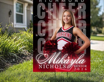 Custom Graduation Yard Sign, Senior Yard Sign 2029, Cheer yard Sign, Personalized Cheer Sign, High School Senior Decor (YS-CHEER-1001)