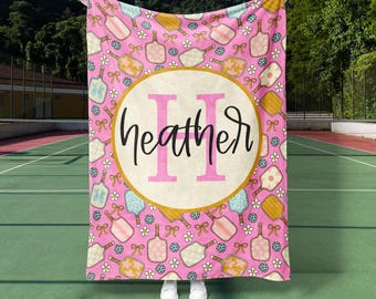 Custom Name pickleball Blanket, Cute Floral Pickleball Blanket, Custom sports name blanket (PB1007)