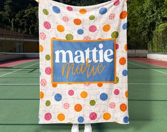 Custom Name Pickleball Blanket, Doodle Grid Pickleball Blanket, Custom sports name blanket (PB1006)