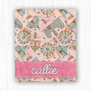Custom Name Retro Carnival Blanket, Custom Retro Colorful Blanket, Personalized Name Blanket (MINKY1263)