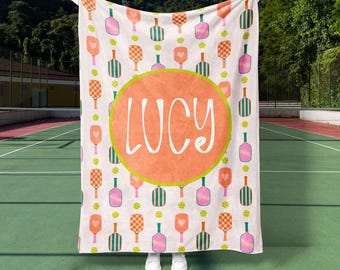 Custom Name pickleball Blanket, Cute Preppy Pickleball Blanket, Custom sports name blanket (PB1005)