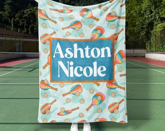 Custom Name Pickleball Blanket, Groovy Name Pickleball Blanket, Custom sports name blanket (PB1004)