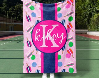 Custom Name Pickleball Blanket, Preppy Name Pickleball Blanket, Custom sports name blanket (PB1002)