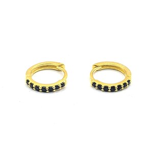 18ct Gold Black Stone Earrings Minimal Hoops Small Hoops Valentine's Present Valentine's Gift Minimal Earrings Gift For Her Gift For Women