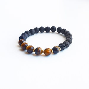 Tiger Eye Lava Stone Bracelet Valentines Gift Mens Bracelet Beaded Bracelet Mens Gift for Friend Gift for Him Gift for Friend Birthday Gift