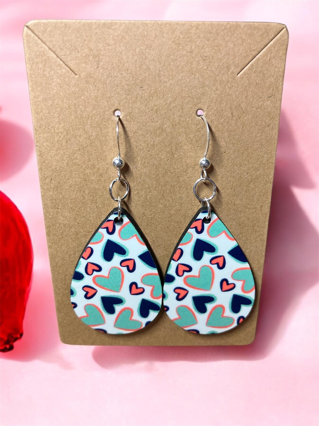 Valentines Heart Teardrop Earrings / Teardrop Dangle Earrings / Jewelry ...