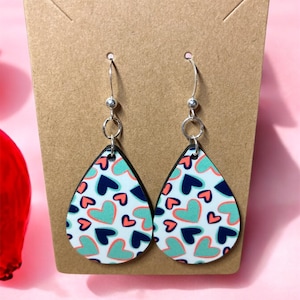 Valentines Heart Teardrop Earrings / Teardrop Dangle Earrings / Jewelry / Sublimation Earrings/ Sterling Silver Jewelry